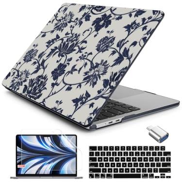 Imagem de Batianda Capa para MacBook Air 13 polegadas 2025 M4 2024 2022 modelo A3240 A3113 M3 A2681 M2, capa protetora fina e leve com estampa criativa com capa de teclado e protetor de tela, flores marinhas