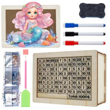 Imagem de DJAPWPX Cofrinho Wood Savings Challenge, caixa de poupança de moedas sólida versátil com número, caixa de desafio prática de cofre de dinheiro para seu filho (A)