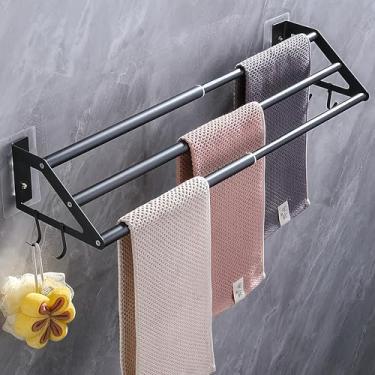 Imagem de 3 barras de toalheiro cabide livremente retrátil 28-58 cm rack de banheiro forte adesivo 3M banheiro parede livre montagem buraco instalação banheiro cozinha