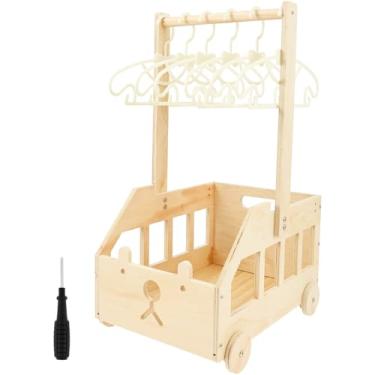 Imagem de ZJRDYYK Armário de madeira para chá de bebê com 6 cabides, cesta de presente de boas-vindas para bebê, caixa de madeira para chá de bebê, presentes de gravidez para novos pais