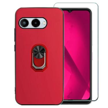 Imagem de Ranyi Capa para celular T-Mobile REVVL 8 com protetor de tela, TPU flexível fino e suporte de anel giratório 360 com suporte de borracha de silicone para T-Mobile REVVL 8 TMRV085G (2025) - vermelho