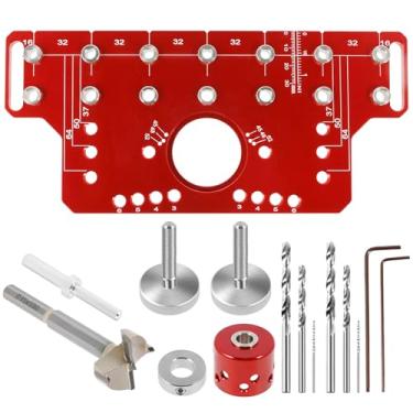 Imagem de LZVXTYM Gabarito de furo de prateleira, gabarito de dobradiça oculta, gabarito de perfuração de pino de prateleira 2 em 1, gabarito de perfuração de gabinete de liga de alumínio, gabarito de hardware