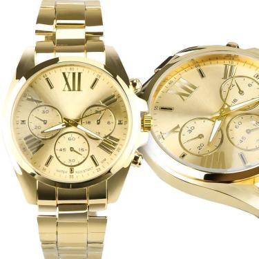 Imagem de Banhado Relogio Qualidade Premium Aço Feminino Prova Dagua Presente Casual Dourado Social Resistente