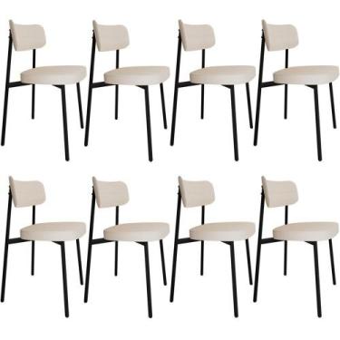 Imagem de Kit 08 Cadeiras Estofada Para Sala De Jantar Astrid Preto C01 Linho Pa