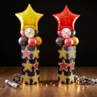 Imagem de LaRandom 14 Pack Large Movie Night Party Decorations Boxes with LED, 11 Inch Large Favor Boxes Red Black Gold Balloons with Jumbo Star Sequined Balloons for Movie Theater Red Carpet Party Decorations
