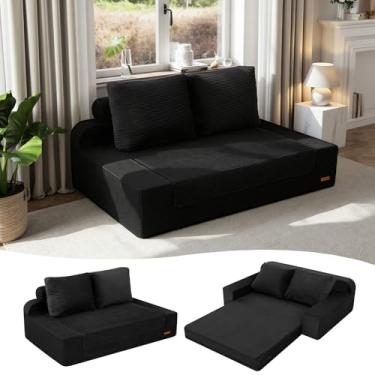 Imagem de COMAX Sofá-cama Queen conversível, sofá-cama, dobrável, veludo, dobrável, sofá-cama, colchão com almofadas traseiras, sofá sem ossos, confortável futon lounge para sala de estar, quarto, preto