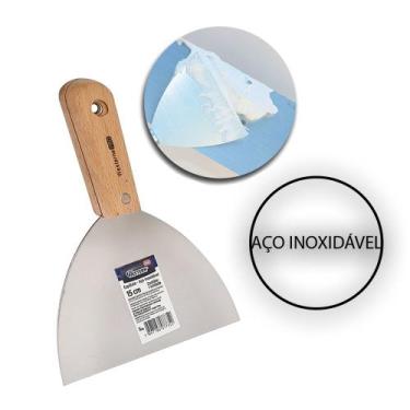 Imagem de Espátula de Aço inox 15cm Cabo madeira Para Gesseiro Pintor Obras Mass