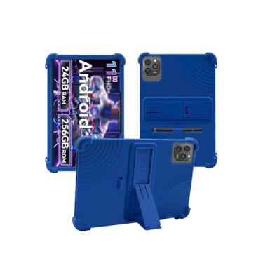 Imagem de Capa para tablet KINGRID W90 11 polegadas Android 15, design de slot para caneta WUNIAK à prova de choque, leve, suporte de borracha, capa protetora, de silicone macio para crianças, azul