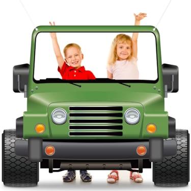 Imagem de Cenário fotográfico de jipe safári selva 63 × 54 em formato de jipe grande decoração de fundo de fotografia tema de carro festa de fotos adereços para festa de aniversário, chá de bebê, estúdio de
