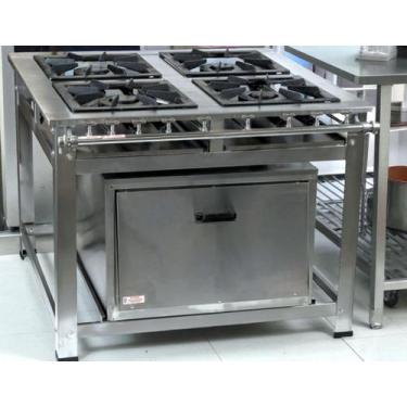 Imagem de Fogão Industrial 4 Bocas QD P7 em Aço Inox com Forno Leona - Mr Fgoões
