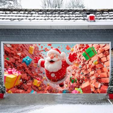 Imagem de Faixa de porta de garagem Feliz Natal 1,8 x 3,5 m, Natal, Papai Noel, boneco de neve, alce, aurora, decorações de Natal 180 x 398 cm, decoração de capa de porta de garagem para festa de Natal (11)