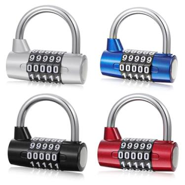 Imagem de 4 peças, cadeado de combinação de 5 letras, cacifo de academia resistente, com 5 dígitos, cadeado de metal redefinível sem chave para caixa de ferramentas de academia universitária, armário de