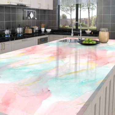 Imagem de HOMETITUTE Papel de parede de mármore brilhante descasque e cole 39.9 cm x 100.1 cm papel de contato removível aquarela veia dourada vinil decorativo para armário de parede, bancada, prateleira, porta