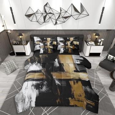 Imagem de jejeloiu Conjunto de edredom de 7 peças, king size, arte abstrata, para meninos, meninas, adolescentes, moderno, geométrico, macio, leve, decoração de quarto de microfibra