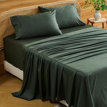 Imagem de Bedlifes Lençóis com bolso profundo 45 a 61 cm, algodão egípcio Queen Size 1000 fios, 4 peças - serve para colchões extra grossos, refrescantes e respiráveis (verde floresta)