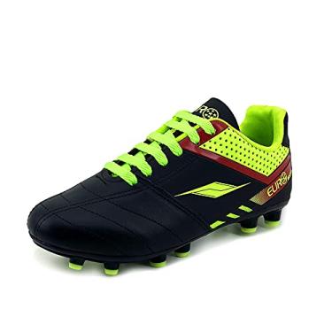 Imagem de Chuteira em Couro Futebol Campo Trava Resistente Top AS335 Cor:Preto-Vermelho;Tamanho:42