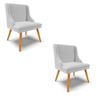 Imagem de Kit 2 Cadeiras Estofadas para Sala de Jantar Pés Palito Lia Linho Cinza - Ibiza