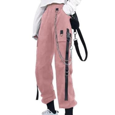 Imagem de Calças cargo Kisswow, cintura alta, folgada, punk, streetwear feminina