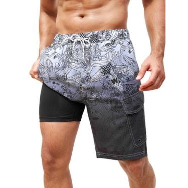 Imagem de Calções de banho SILKWORLD masculinos de secagem rápida com forro de c