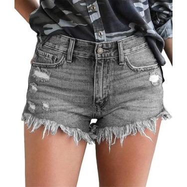 Imagem de Apenas shorts, jeans folhados para mulheres, cintura média, elástico, 