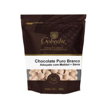 Imagem de Gotas Chocolate Puro Branco Gobeche Adoçado com Maltitol e Stevia 400g