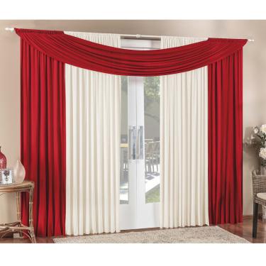 Imagem de Cortina Alana 4,00m x 2,50m Vermelha com Palha Tecido Malha Para Sala ou Quarto