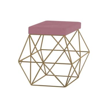 Imagem de Puff Decorativo Sala de Estar Base Gold Trixie Veludo Rosê - Gran Belo