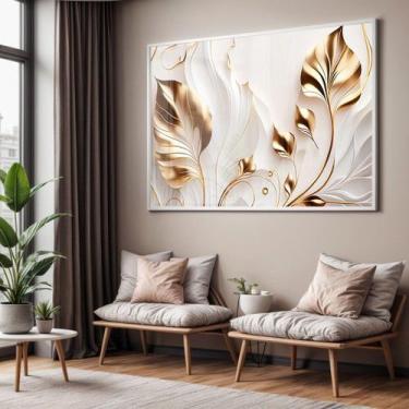 Imagem de Quadro com Moldura e Acrilico Cristal Vidro Sala Quarto Dourado Flores