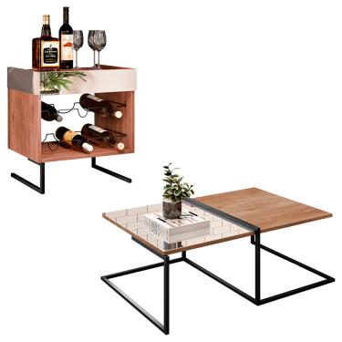 Imagem de Kit Adega com Espelho e Mesa De Centro Industrial Boreal Demolição - D'Rossi
