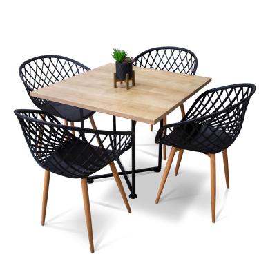 Imagem de Kit 04 Cadeiras Clarice Preto e 01 Mesa de Jantar 04 Lugares Jade 90 cm Natural Base Metálica Industrial Preto M05 - D'Rossi