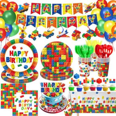 Imagem de Conjunto de decorações de festa QIYANPAX Building Block Birthday 173 u