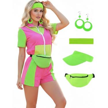 Imagem de JQAKFIY Roupa feminina dos anos 80 com tema dos anos 90, fantasia de treino, retrô, festa de Halloween, casais hippie, acessórios G