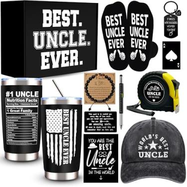 Imagem de 11 peças, presente de melhor tio de sempre, presentes de dia dos pais, presentes de tio para homens com 590 ml meias copo boné de beisebol fita métrica pulseira carteira cartão chaveiro, presente de