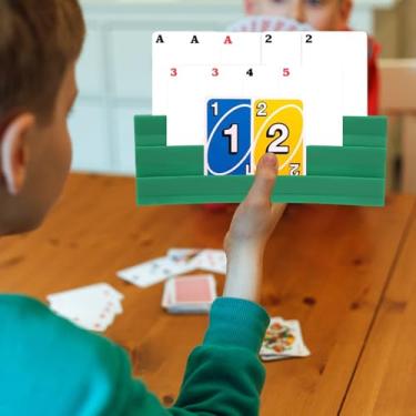 Imagem de Pacote com 4 porta-cartões para baralhos, porta-cartões Uno, porta-cartões de grande capacidade, bandeja de cartão de jogo de armazenamento portátil, suporte de cartas para crianças (verde)