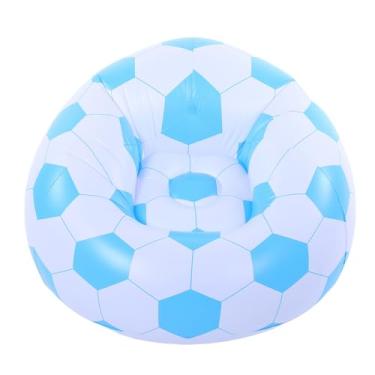 Imagem de Yosoo Sofá Pequeno Inflável Azul e Branco da Bola de Futebol, Cadeira Portátil da Explosão do PVC para o Quarto da Sala de Estar OfficeTravel