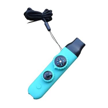 Imagem de oshhni Apito de sobrevivência para acampamento 7 em 1, apito de emergência com cordão, lupa, medidor de temperatura para caiaque, barco, viagens, Azul Escuro