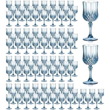 Imagem de XUWAIDSGN Copos de vinho vintage de plástico de 200 ml, copos inquebráveis, copos de água de cristal, copos de água reutilizáveis, taças de champanhe vintage (100, azul)