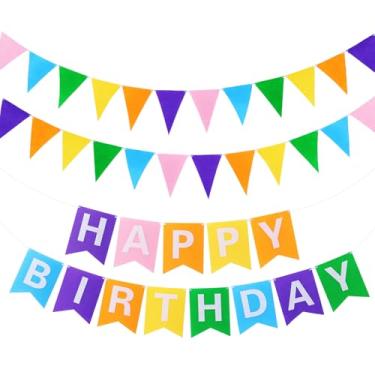 Imagem de Irenare 4 peças faixa de feliz aniversário colorido decoração de festa de aniversário arco-íris feltro guirlanda banner decorações de festa suprimentos (cor macaron)