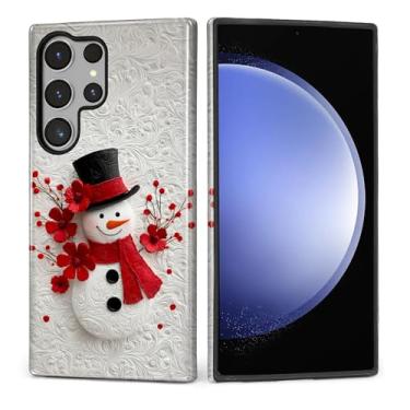 Imagem de MQJCYB Capa para Samsung Galaxy S24 Ultra, híbrida, resistente, 2 em 1, de corpo inteiro, resistente, à prova de choque, capa brilhante para Samsung Galaxy S24 Ultra Natal, boneco de neve, branco e