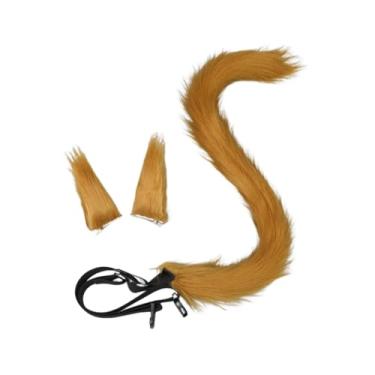 Imagem de KiBcsLic Tiara de orelhas de gato para cosplay, crianças e adultos, rabo de animal para baile de máscaras, dramatização, festa, Camelo