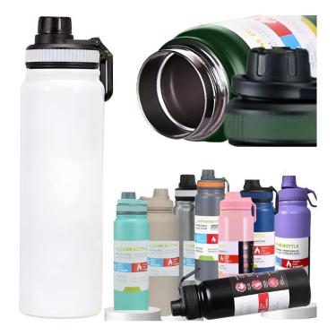 Imagem de Garrafa Térmica 800Ml Água Squeeze Inox Academia Com Branco