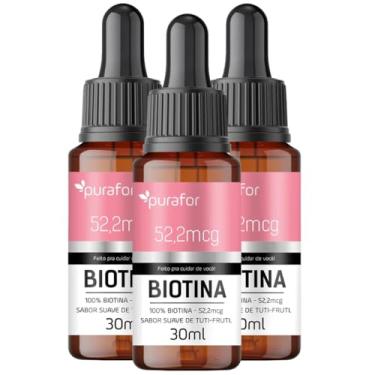 Imagem de 3 Frascos de Biotina em Gotas 30ml 52,2mcg - Suplemento Alimentar - Cabelo e Pele - Vitamina B7 100% Pura