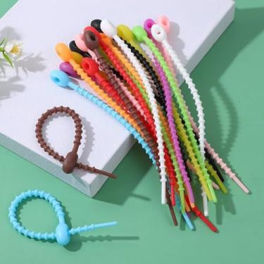 Imagem de 20 peças de abraçadeiras de silicone, organizador de cabos reutilizável - laço de vedação de alimentos, enrolador de arame e gerenciamento de arreios