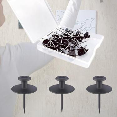 Imagem de 30 peças de pregos, tachas de polegar para pendurar na parede, gancho pequeno decorativo para decoração de quadro de cortiça de drywall (preto)
