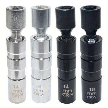 Imagem de Ferramenta de remoção de vela de ignição magnética de 14 mm 16 mm, manga de chave de chave de vela giratória de 12 pontos, kit de soquete de extensão longa (14 mm)