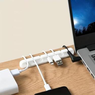 Imagem de Pacote com 3 clipes de suporte de cabo, organizador de cabos para desktop, mesa de cabeceira e escritório gerencia com segurança o cabo de carregamento USB, cabos de alimentação e mouse, branco