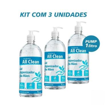 Imagem de Kit com até 6 un alcool gel 1L 70 antisséptico all clean audaxco, 3 un