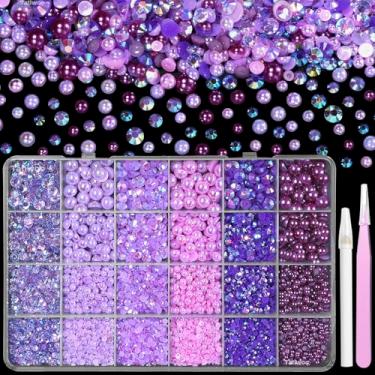 Imagem de 9000 peças de pérolas e strass de resina gelatinosa para artesanato tamanho misto 3/4/5/6/8 mm roxo meia pérola e strass geleia pedras deslumbrantes para artesanato DIY