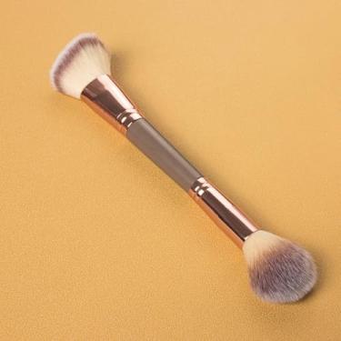 Imagem de 1 pç ferramenta profissional de maquiagem cosmética dupla escova facial pincel de maquiagem contorno blush pincel super macio suave aplicação feminina estética maquiagem ferramentas suaves com