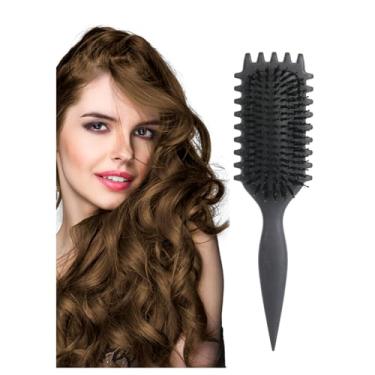 Imagem de Escova profissional preta para definição de cachos com cerdas de nylon, ferramenta para pentear o cabelo